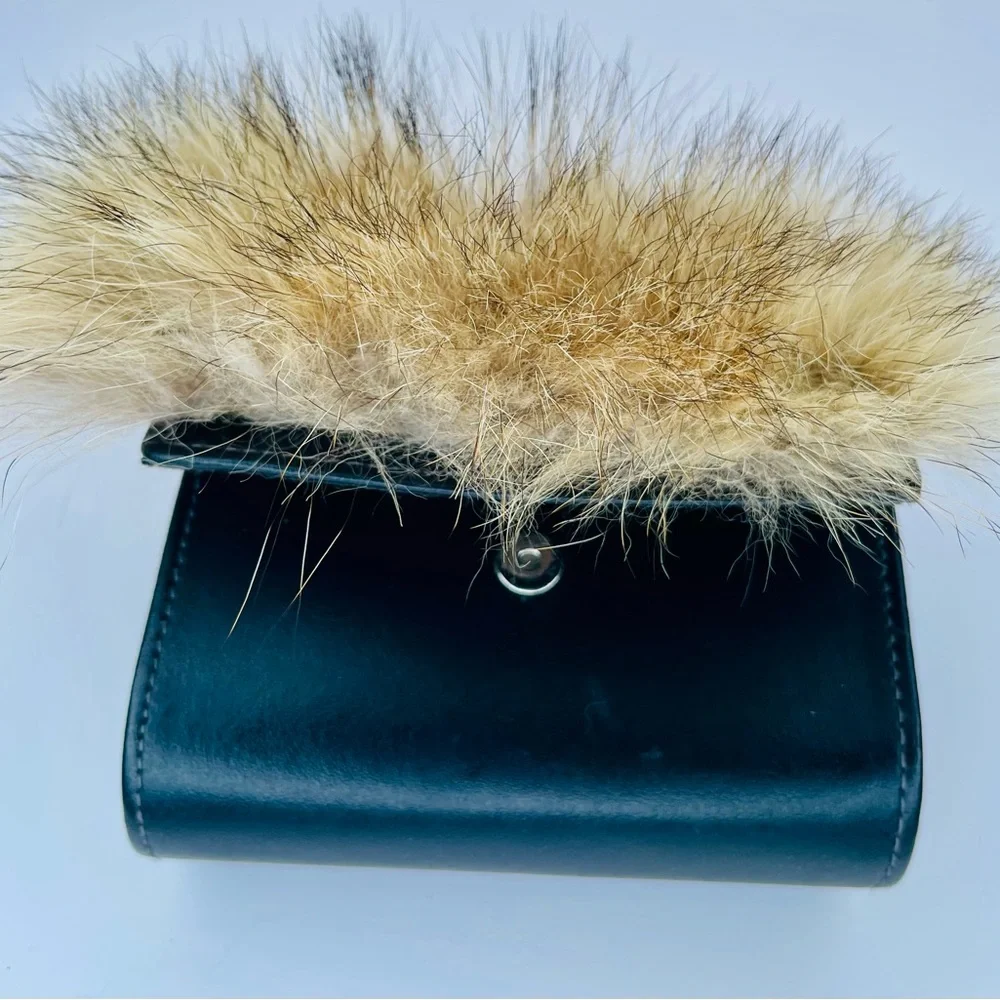 Fur Coyote Belt Purse Coin Purse Mini Wallet Leather Black Handmade USA
